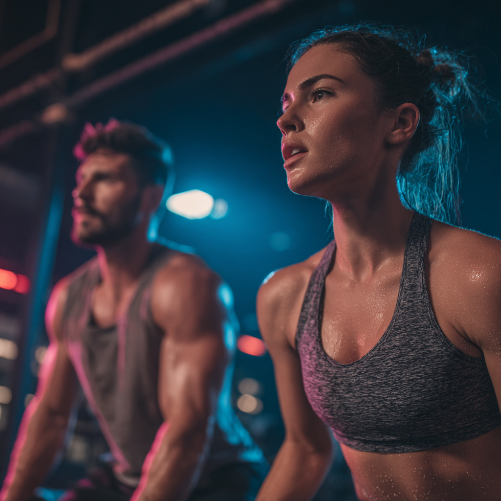 Grupa uśmiechniętych dorosłych Polaków w różnym wieku podczas zajęć fitness, pokazująca radość ze świadomego ruchu